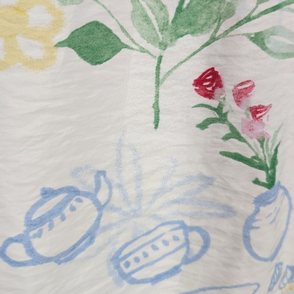 Rachel Zoe White Blue Green Floral Tea Watercolor Short Sleeve Blouse Large - Picture 9 of 12
